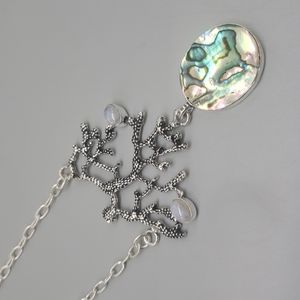 Abalone Shell and Rainbow Moonstone Coral Necklace